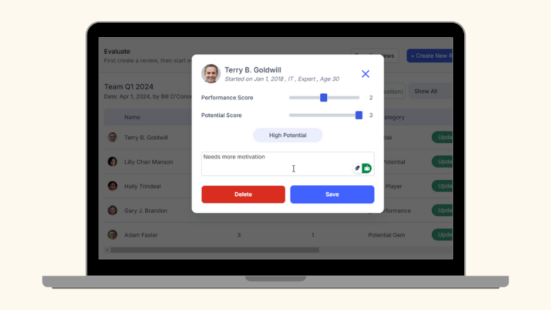 Evaluate performance and potential