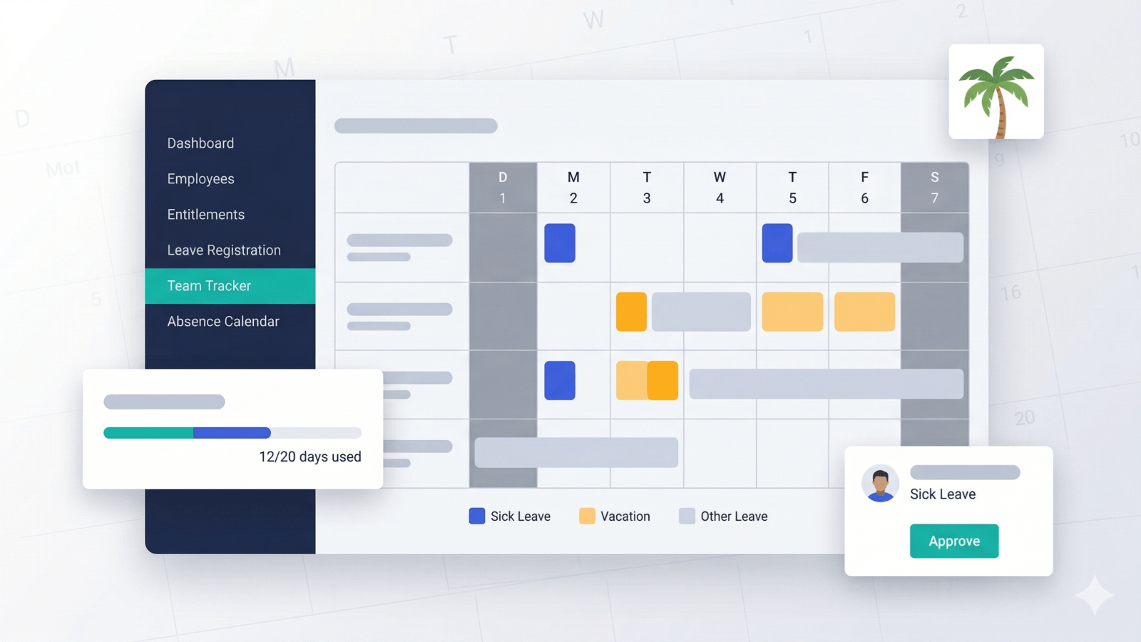 Ekip devamsızlık takvimini gösteren çalışan izin takip paneli