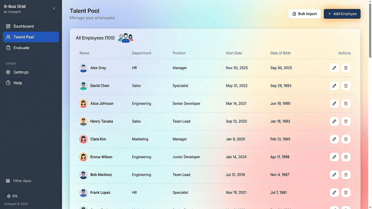 Add employees to your grid