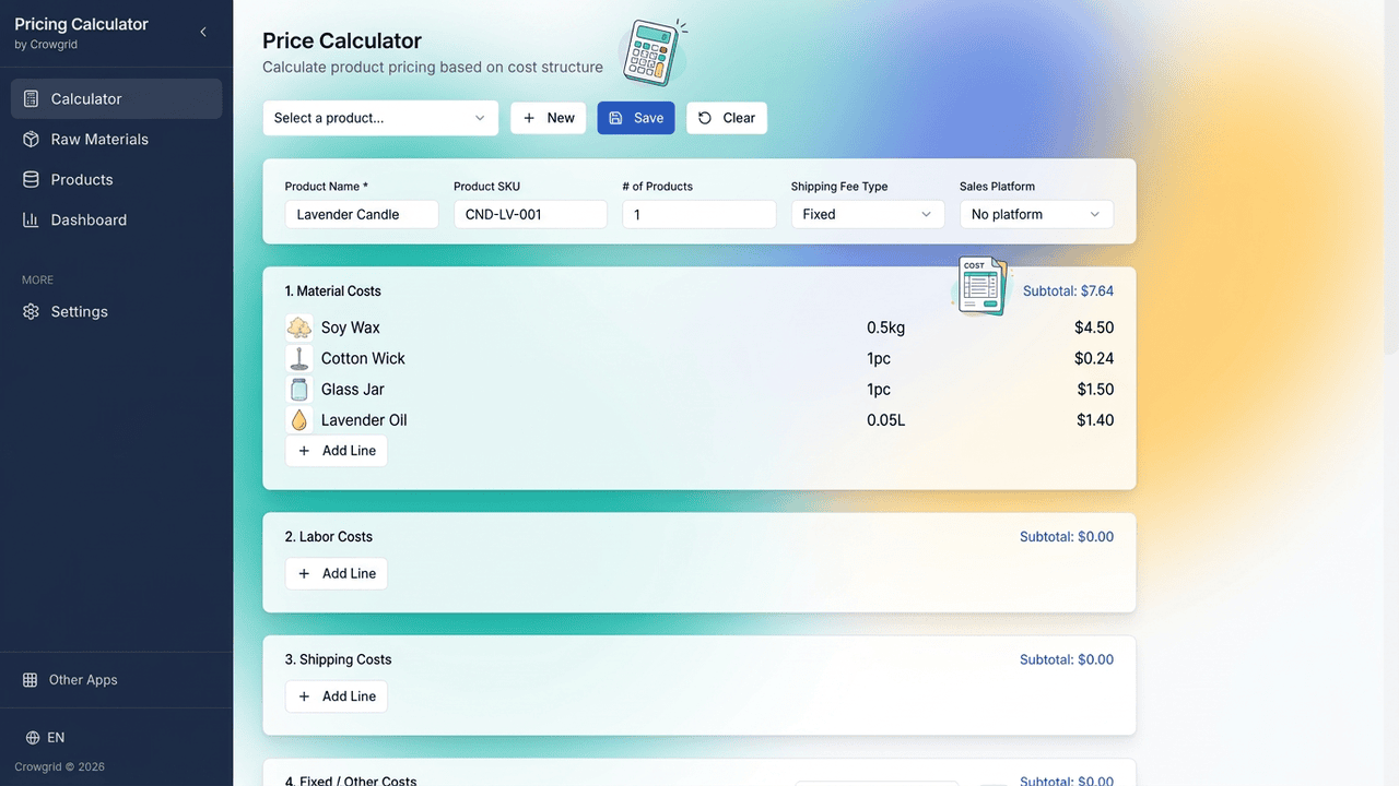Building a product cost breakdown