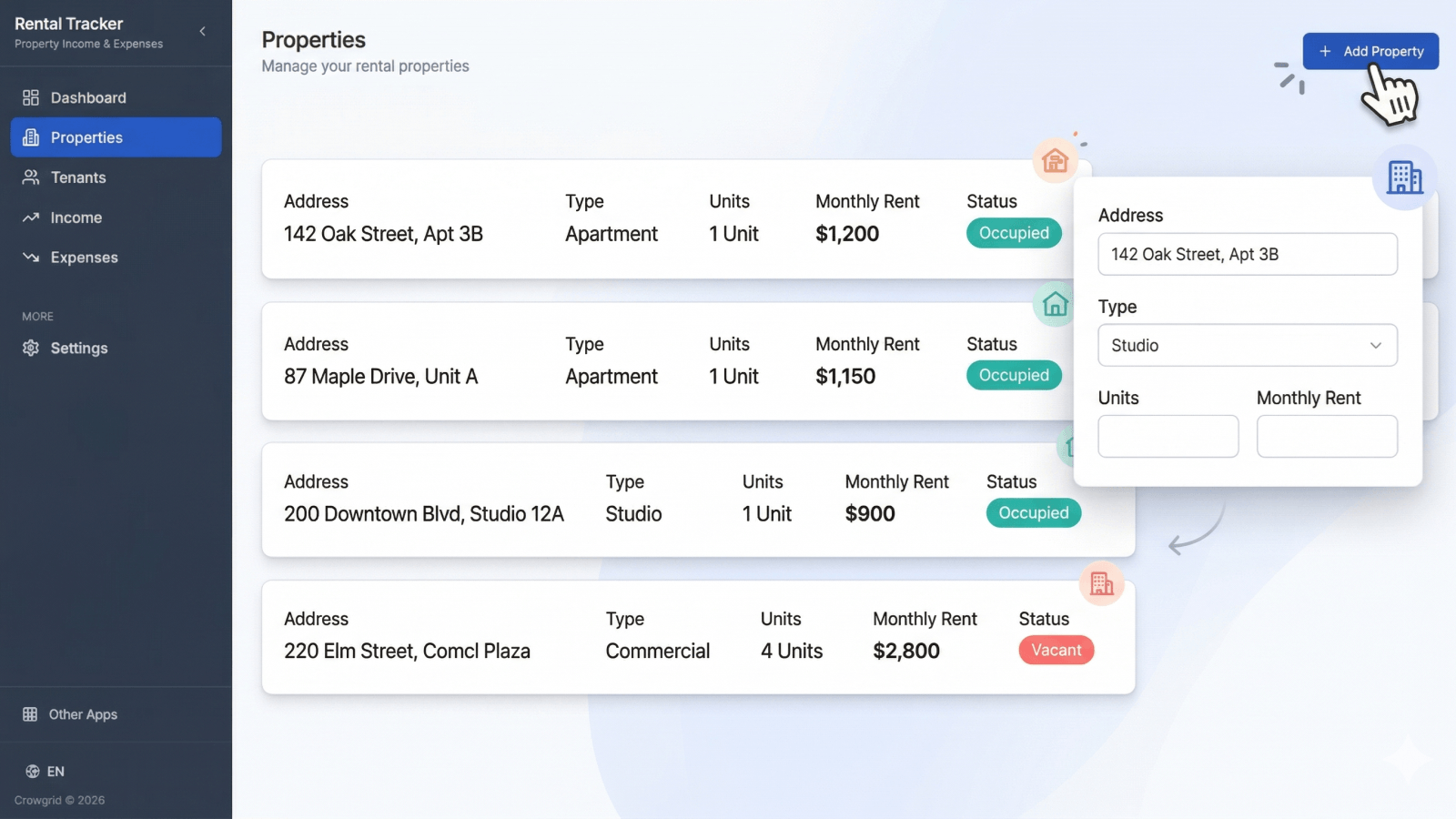 Adding a rental property with details