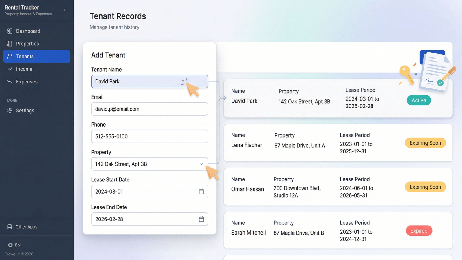Adding tenant and lease information