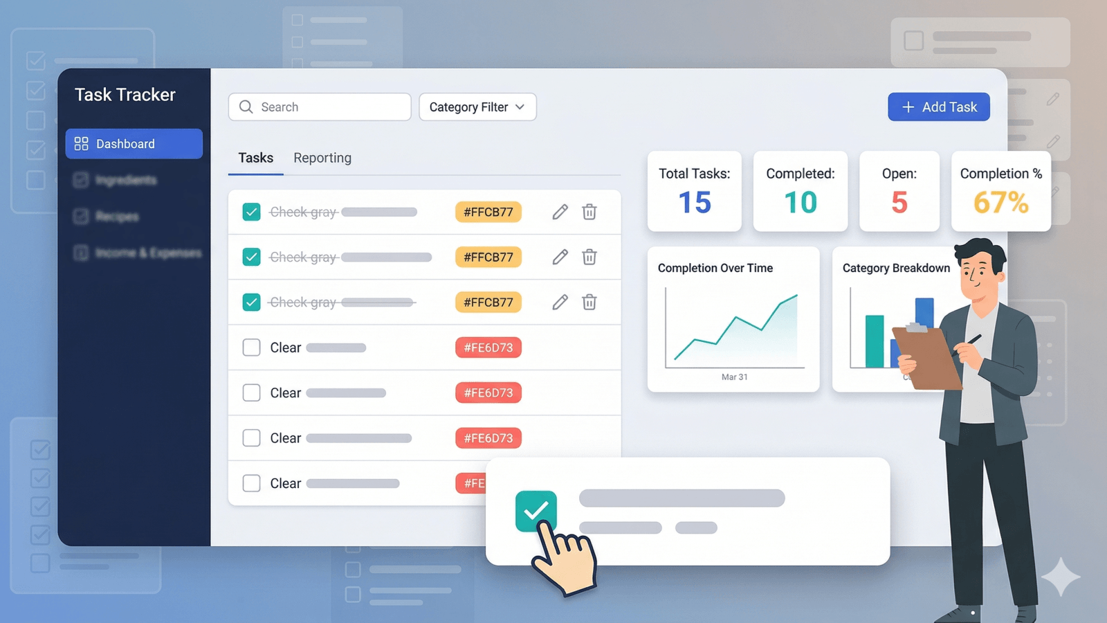 Görev kartlarını gösteren Kanban panosu ile görev takibi